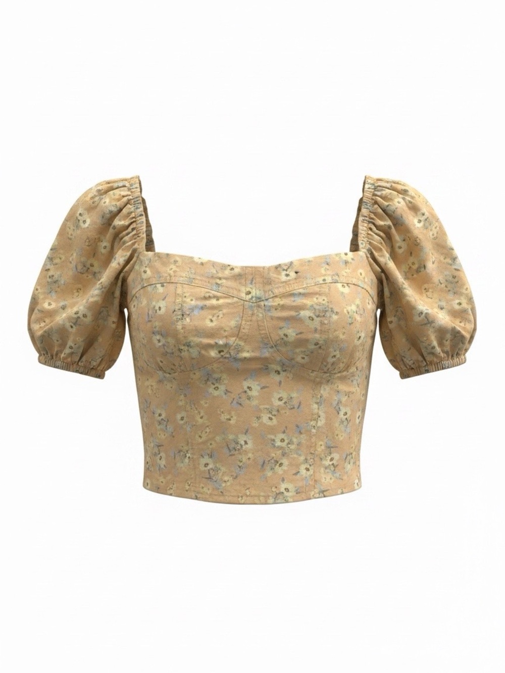 Bloomfield corset  Floral Puff-Sleeve Crop Top - Cream